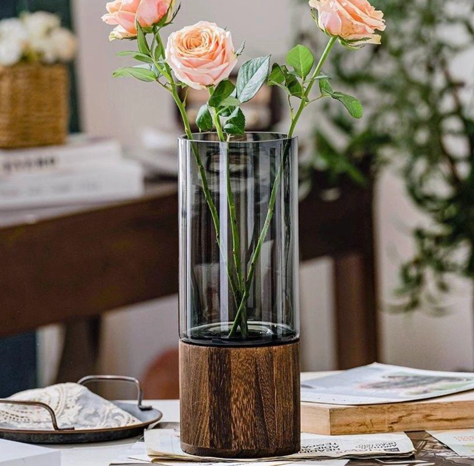 Elegant Transparent Crystal Glass Vase – Modern Art Deco Tabletop Floral Decor